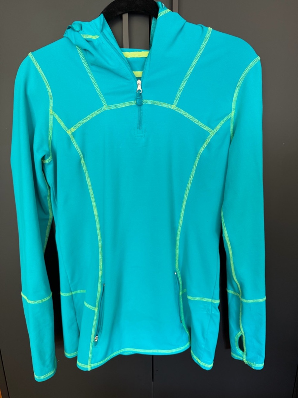 Kirkland Signature Teal Hoodie with Lime Stitching